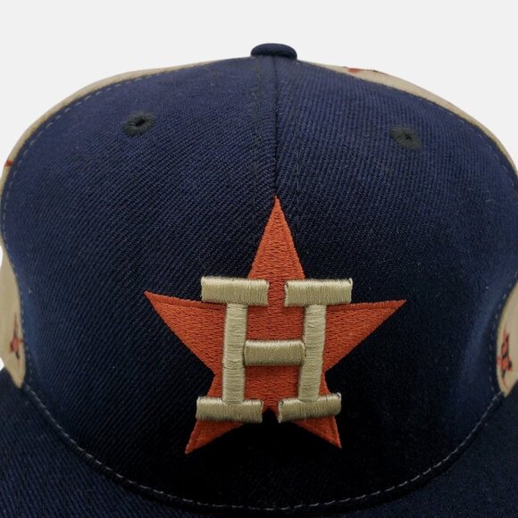 HOUSTON ASTROS Hat‎ Cap Baseball Black/Tan Logo Pattern Fitted 7 1/2 Cooperstown - Picture 2 of 8